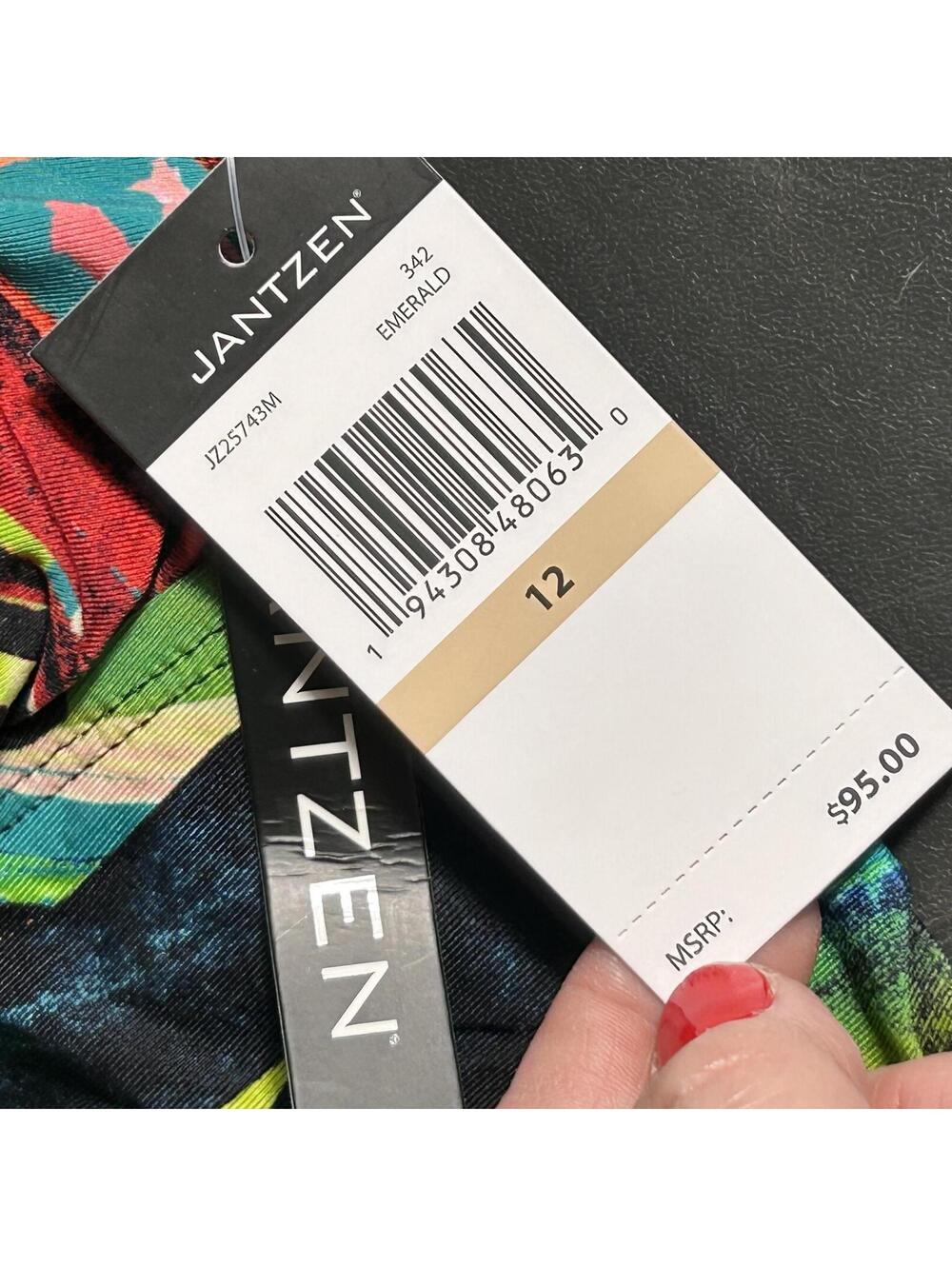 JANTZEN colorful V front full bottom coverage one piece swimsuit size 12 New - Picture 5 of 7